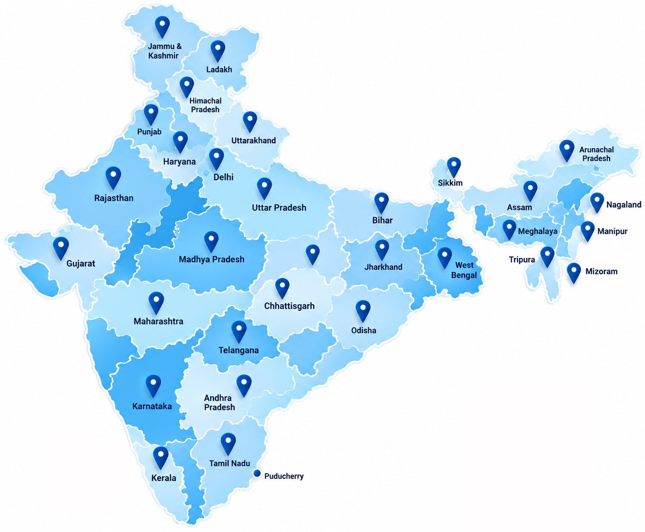 Map showing our market presence across India